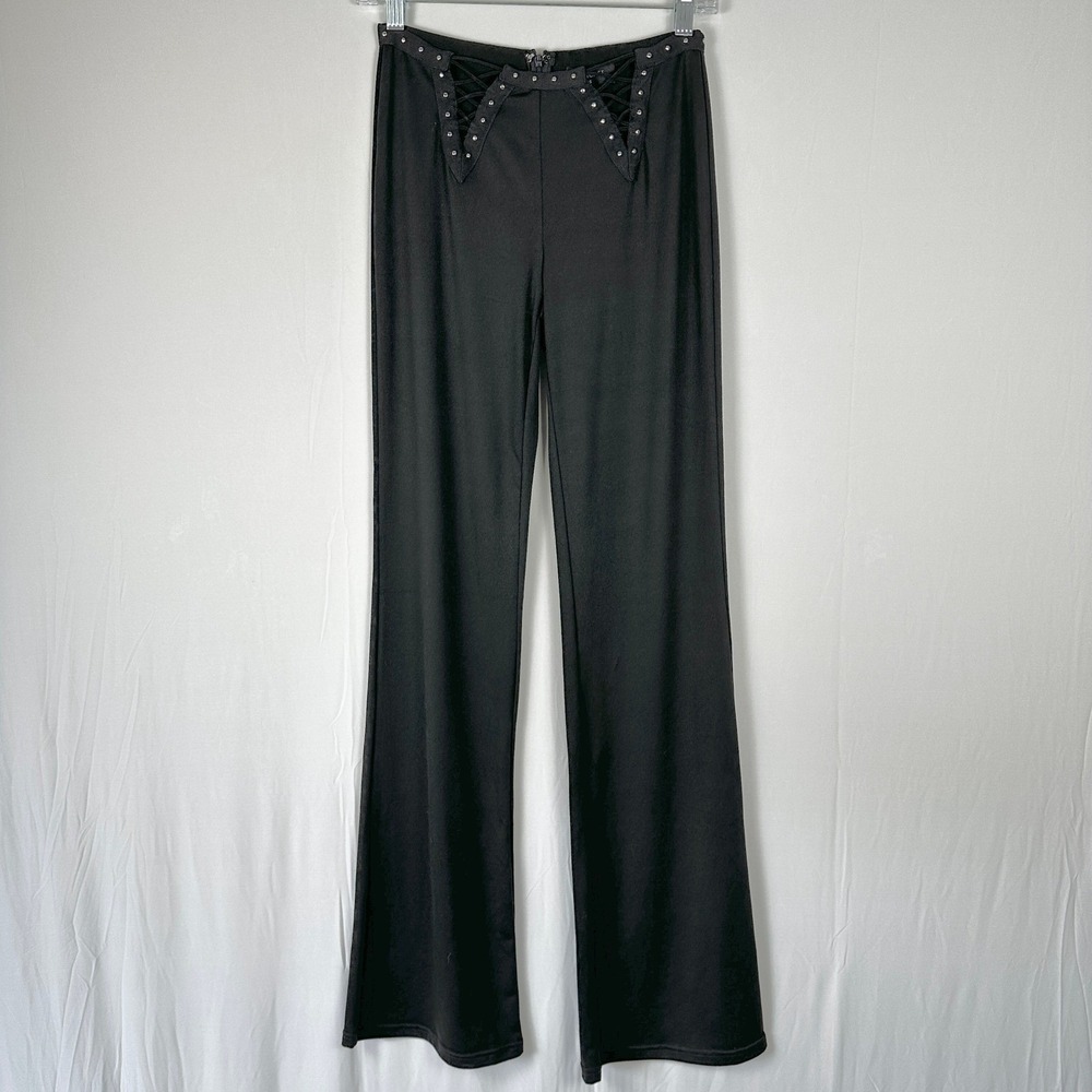 NWT OUTCAST Carrie Pants Womens S Black Studded Accents Flare Leg Y2K Festival